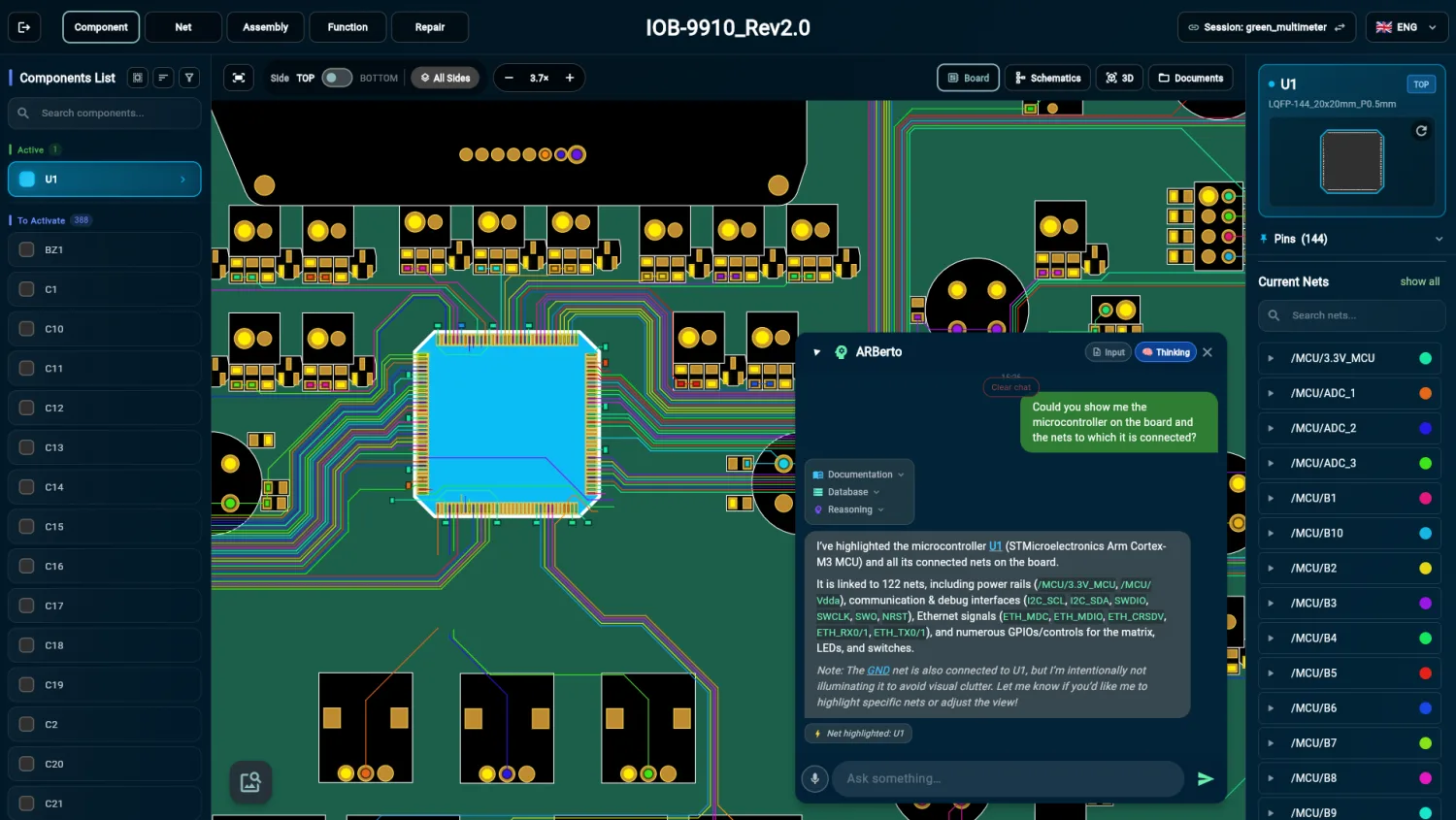 ARBoard AI agent panel during a repair session
